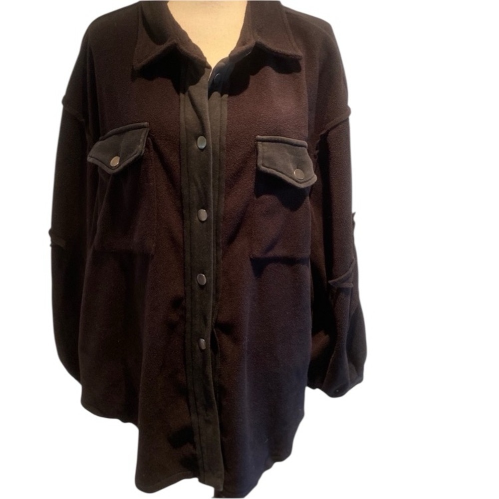POL Women’s Black Oversized Shacket Jacket Stars Distressed M-XL